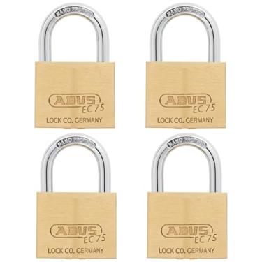 Imagem de ABUS Pacote com 4 cadeados de latão maciço 75/50 com 2 chaves para atividades ao ar livre, escola, academia, 50 mm de largura, com chave semelhante