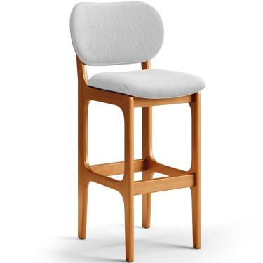 Imagem de Banqueta Alta Bar Cozinha Sala Jantar Fixa Betta L02 Imbuia Linho Cinza - Lyam Decor