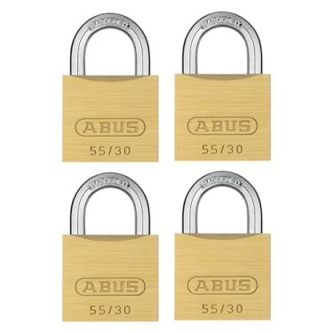 Imagem de ABUS Pacote com 4 cadeados pequenos de latão sólido 55/30 com 2 chaves para escola, academia, armário de 30 mm de largura, com chave semelhante