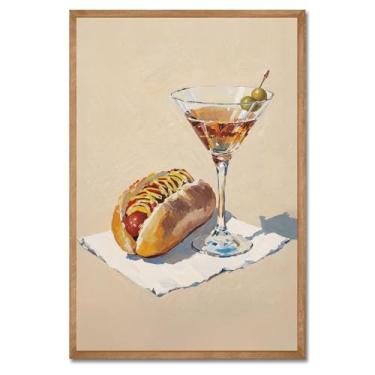 Imagem de Arte de parede em tela de cozinha vintage, decoração de parede descolada, arte em tela, comida e bebida, pôster engraçado cozinha natureza morta, decoração de carrinho de coquetel para bar, carrinho