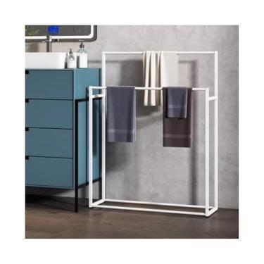 Imagem de porta-toalhas Multifuncional piso-pé banheiro toalheiro de cabeceira roupas cabide moderno piscina toalha secagem rack(Branco,Médio)