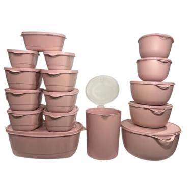 Imagem de Potes Hermeticos para Mantimentos,Kit Jogo de Cozinha C/15 Potes de Plastico Hermetico Resistente Ideal para Armazenar Alimentos+Jarra(Kit 16 Peças - ROSA)