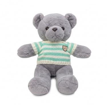 Imagem de Urso de Pelúcia com Blusa Listrada 50cm – Macio, Fofo e Perfeito para Presentear (CINZA)