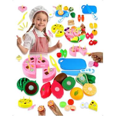 Imagem de Kit Brinquedo Culinária Infantil com Bolo, Frutas e Legumes com Utensílios Educativo