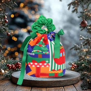 Imagem de Saco de cordão de veludo de Natal bonito padrão de Natal doce biscoito saco de presente plissado 2026 festa de Natal saco de embalagem de presente (estilo 4,15 * 11 cm)