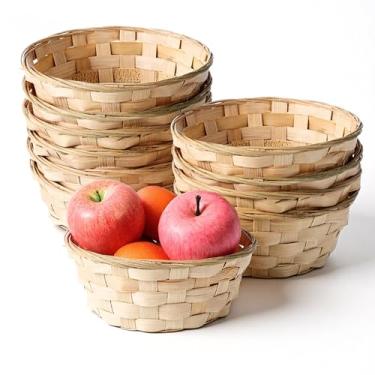 Imagem de YBEATY Pacote com 10 cestas redondas de presente, rolo de pão de bambu de 20 cm, cesta de frutas, pequena cesta de vime feita à mão, armazenamento de alimentos para cozinha, restaurante, centro de