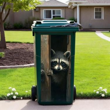 Imagem de Iprokiu Adesivo de parede de animal engraçado guaxinim panda burro com rodas adesivo espiando para lata de lixo interior exterior jardim decoração de pátio porta de casa adesivo de parede 82 cm x