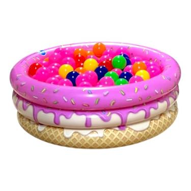 Imagem de Pensou Comprou Piscina Tema Sorvete Inflável Infantil 100 Litros + 50 Bolinhas Coloridas Resistente Atóxica Interno Externo Quintal Praia Compacta