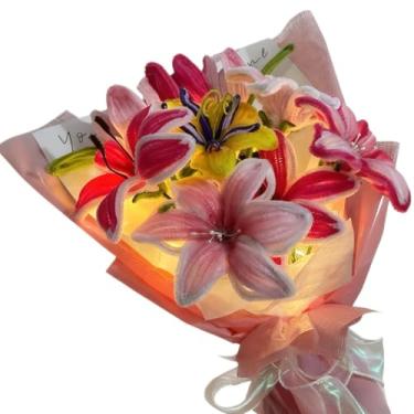 Imagem de Buquê Rapunzel Enrolados Modelo Só Flores Artesanal 15-20cm Para Sala Bouquet Para Decorar(Buquê com luz)