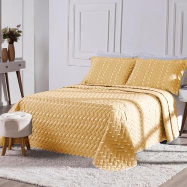 Imagem de Cobre Leito Queen Hipercal 400 Fios com Porta Travesseiro Bordado 03 Peças Heitor Amarelo