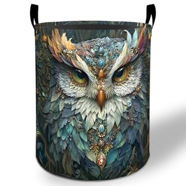 Imagem de Cesto de lavanderia de coruja mística, 50 x 40 cm, coruja gótica, dobrável, à prova d'água, balde de armazenamento de roupas Oxford para quarto, banheiro, quarto, berçário, organizador de brinquedos