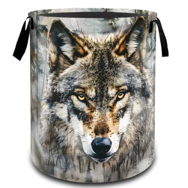 Imagem de VODRM Cesto de lavanderia majestoso realista de lobo, cesto organizador de brinquedos para crianças e adultos, cesto de armazenamento impermeável de tecido Oxford para quarto, banheiro, decoração