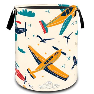 Imagem de VODRM Cesto de lavanderia retrô colorido com céu de avião, cesto organizador de brinquedos para crianças e adultos, cesto de armazenamento à prova d'água de tecido Oxford para quarto, banheiro