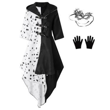 Imagem de QIKUBI Fantasia feminina de diabo para o dia das bruxas, vestido cosplay dálmata com luvas e máscara (preto M)
