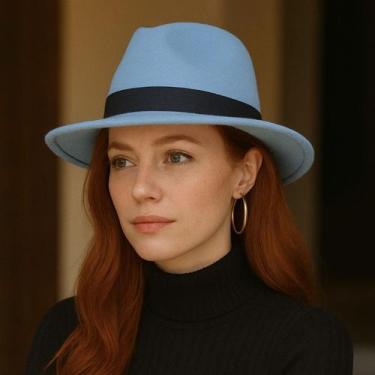 Imagem de Chapéu Fedora Azul Bebê de Feltro Premium Moda Unissex - NoBrand