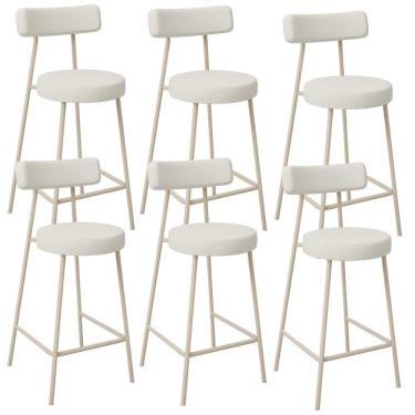 Imagem de Kit 06 Banquetas Baixa Cozinha Sala Jantar Bancada Milão Arena L02 Linho Champagne - Lyam Decor