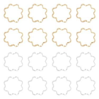 Imagem de Spritewelry 24 peças de anéis de ligação de flores de liga dourada com elos geométricos ocos molduras prateadas latão aberto bisel pingentes para fazer joias, faça você mesmo, flor prensada com resina