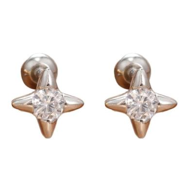 Imagem de Niaspi Brincos de cartilagem de estrela de quatro pontas minúsculos para mulheres e homens, aço inoxidável, strass, estrelas, concha, hélice, tragus, piercing, Small, Aço inoxidável Strass, Sem pedra