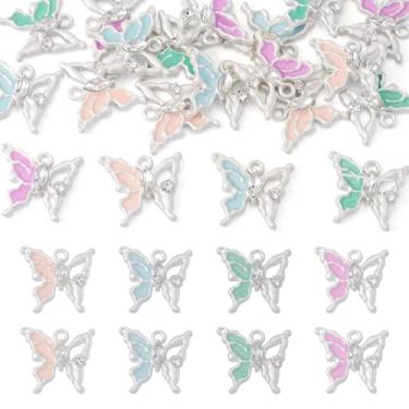 Imagem de 20 peças de pingentes esmaltados de liga de borboleta com strass inseto, pingentes de animais para fazer você mesmo, colar, pulseira, brincos, chaveiro, prata