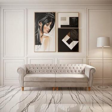 Imagem de Sofá Nobreza 4 Lugares Clássico Chesterfield Bipartido Retrô Veludo Capuccino 250 - Bella Decor
