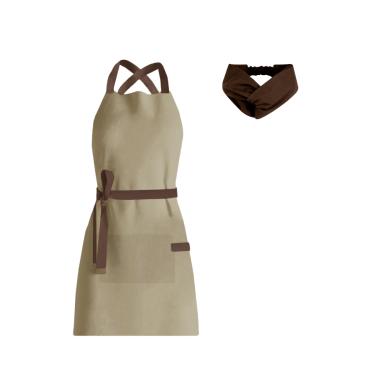 Imagem de Avental Bege e Faixa Turbante Marrom Chef Cozinha Bistro