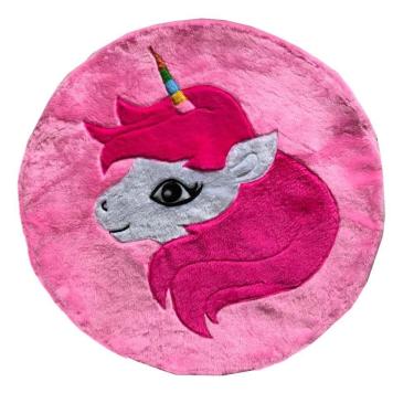 Imagem de Tapete Pelúcia Unicórnio 90Cm X 90Cm Decorativo Quarto Infantil Base Emborrachado - Rosa