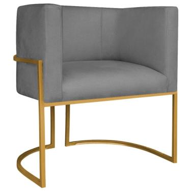 Imagem de Poltrona Decorativa Luna Base De Ferro Dourado Suede Cor Cinza
