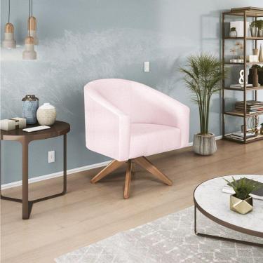 Imagem de Poltrona Decorativa Luiza Base Giratória De Madeira Suede - Doce Sonho Móveis Rosa Bebê