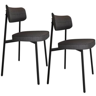 Imagem de Kit 02 Cadeiras Estofada Para Sala De Jantar Astrid Preto C01 Linho Preto - Lyam Decor