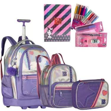 Imagem de Super Kit Escolar Rebecca Bonbon Holográfico com Mochila Carro , Estoj