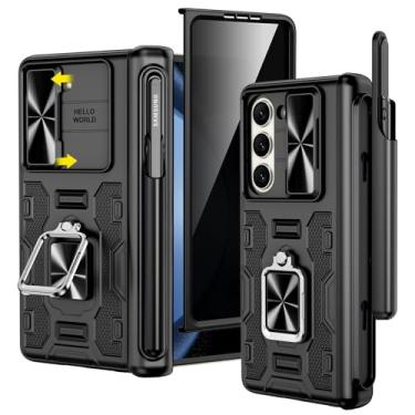 Imagem de VEGO Capa para Galaxy Z Fold 5, com [suporte para caneta S ][proteção de dobradiça][suporte giratório][capa de câmera deslizante] [película de privacidade] Capa protetora para Samsung Z Fold 5