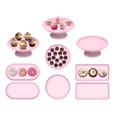 Imagem de Kit Festa com 9 Peças Bandejas Decorativas Rosa – Conjunto Completo para Mesa de Doces, Cupcakes, Salgados e Bolos, Bandejas Elegantes, Reutilizáveis e Resistentes para Festas, Casamentos e Decoração