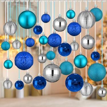 Imagem de Relaxgiant 36 peças de enfeites de bolas de Natal para teto, bolas de Natal inquebráveis, bola de Natal pendurada no teto para decoração interna de festa de Natal (azul lago, azul marinho, prata)