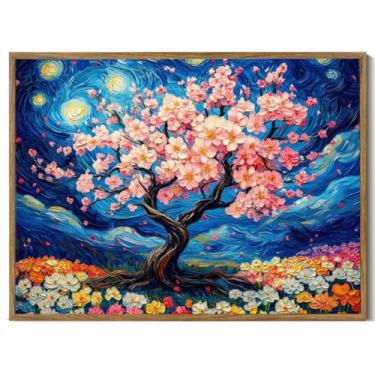 Imagem de Impressão de arte de parede em tela emoldurada pintura a óleo flor estética quarto decoração céu estrelado floral pôster abstrato imagens impressões para banheiro, quarto sala de estar 20 × 25 cm