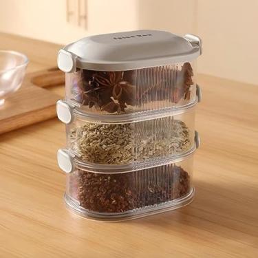 Imagem de Caixa de armazenamento de especiarias de 3 camadas, organizador de temperos empilhável hermético com compartimentos transparentes para especiarias de cozinha, ervas, condimentos com tampa