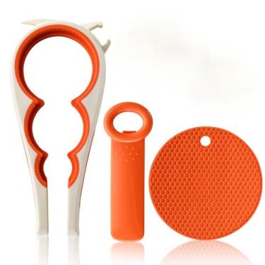 Imagem de Conjunto de abridor de pote multifuncional de 3 peças, ferramenta de cozinha para abrir frascos e garrafas (laranja)