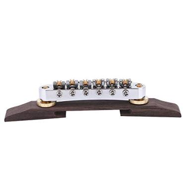 Imagem de RiToEasysports Selas de Rolo de Ponte de Guitarra de Liga de Zinco + Madeira jacarandá para Guitarra Jazz Tipo SG LP, Peça de Reposição para Guitarristas, Cor Prata