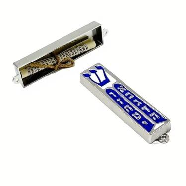 Imagem de Mezuzá Judaico Luxo 9 cm Pergaminho - De Israel azul tabuas