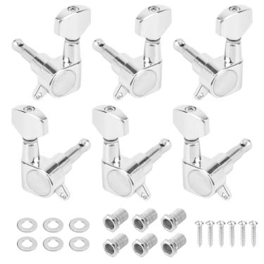 Imagem de 6 pinos de afinador de guitarra 3L3R, afinadores de guitarra cromados, cabeças de máquina chanfradas de 45 graus, botão de afinação de guitarra para guitarra acústica ou elétrica