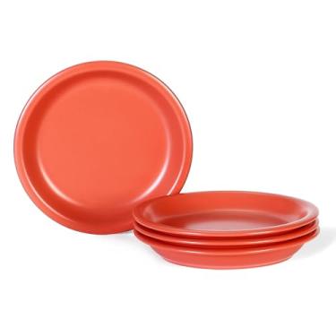 Imagem de GZG Conjunto de 4 pratos de salada de cerâmica de 20 cm, conjunto de louça de grés fosco rústico, seguro para micro-ondas e lava-louças, para salada, sobremesa, aperitivo, uso diário (blush terracota)