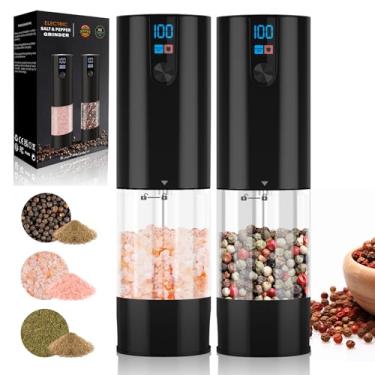 Imagem de Conjunto de moedor elétrico de sal e pimenta, recarregável por USB, moedor automático de sal e pimenta grossura ajustável com visor de LED, recipiente de 120 ml, controle de um botão, adequado para