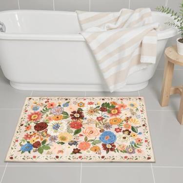 Imagem de Tapetes de área 61 x 43 cm, tapete de entrada para decoração de casa, tapete de porta pequeno para banheiro, tapete de banheira floral ultrafino antiderrapante para pia de chuveiro, porta, banheira e