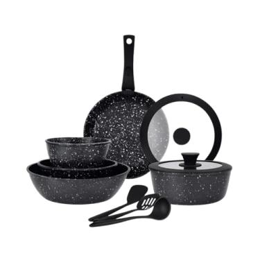 Imagem de Conjunto Premium de Panelas Cerâmicas com Cabo Removível, 8 Peças, Revestimento Antiaderente, Preto Granito, Inclui Caçarolas 26/20cm, Frigideira 26cm, Panelas 20/16cm, Utensílios