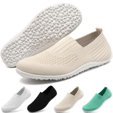 Imagem de YOSFDC Sapatos descalços femininos sem cadarço, tênis de caminhada, corrida, zero queda, minimalista, moderno, bico largo, casual, confortável, verão, mocassim feminino, Bege, 36