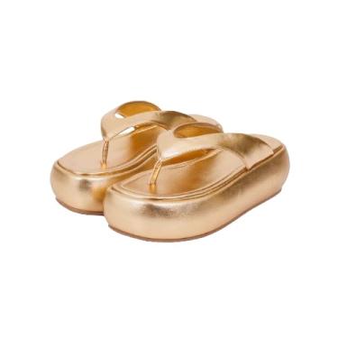 Imagem de Chinelo Salto Plataforma Feminino Sandália Flatform Metalizada (Dourado, BR, Adulto, Numérico, 36)