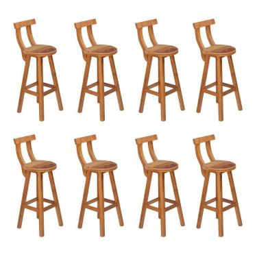 Imagem de Kit 8 Banquetas Alta Com Encosto Madeira Maciça - Natural