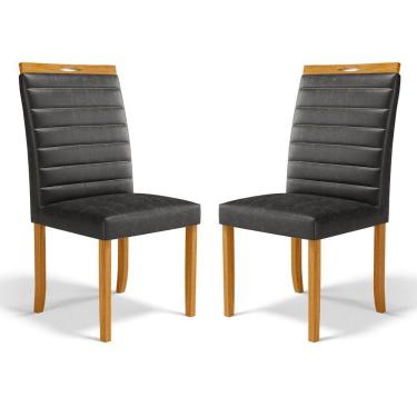 Imagem de Kit Com 2 Cadeiras Sara Madeira Maciça Estofadas Para Mesa De Jantar Courino Preto 503
