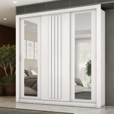Imagem de Guarda Roupa Casal 3 Portas Doha Com Espelhos Laterais Carraro Branco