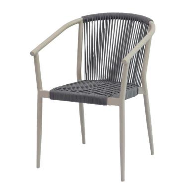 Imagem de Cadeira Empilhável Oliveta Rivatti 57 Cm (largura) Estrutura Em Alumínio Areia E Corda Náutica Cinza