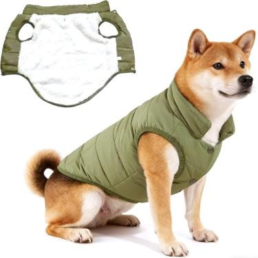 Imagem de Asmea Casaco de inverno para cães, quente, de lã, impermeável, para cães grandes, à prova de vento, roupas de cachorro de Natal para clima frio, verde, 2GG